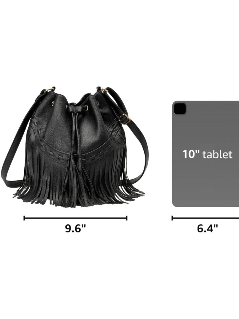 Leather Bucket Bags for Women Crossbody Fringe Purses with Drawstring Ladies Tas - Picture 3 of 8